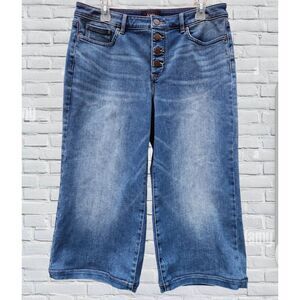 NYDJ Womens Capri Jeans 12P Blue Denim Button Fly Mid Rise Petite Lift Tuck